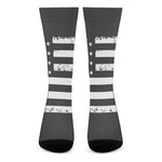 Grey And White American Flag Print Crew Socks