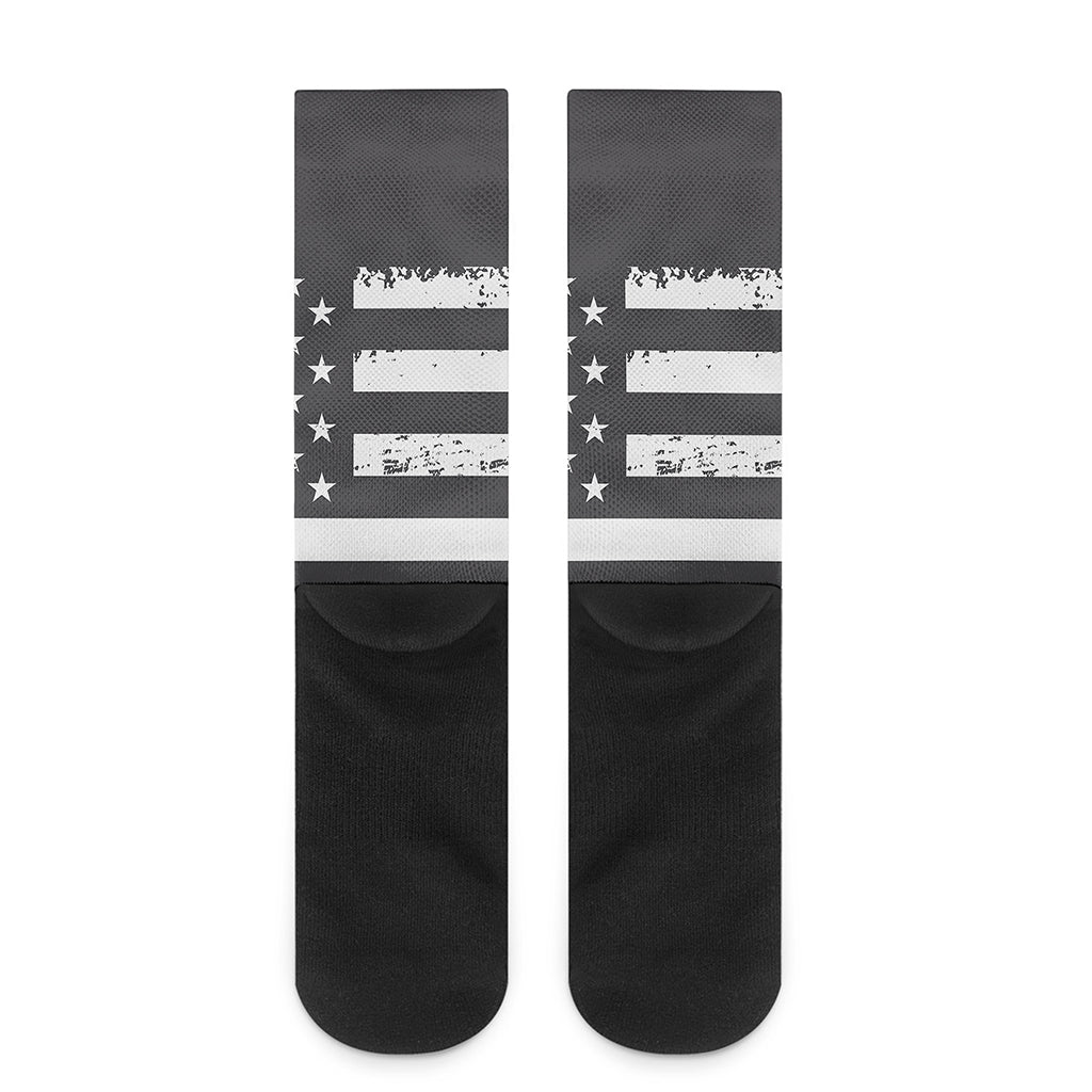 Grey And White American Flag Print Crew Socks