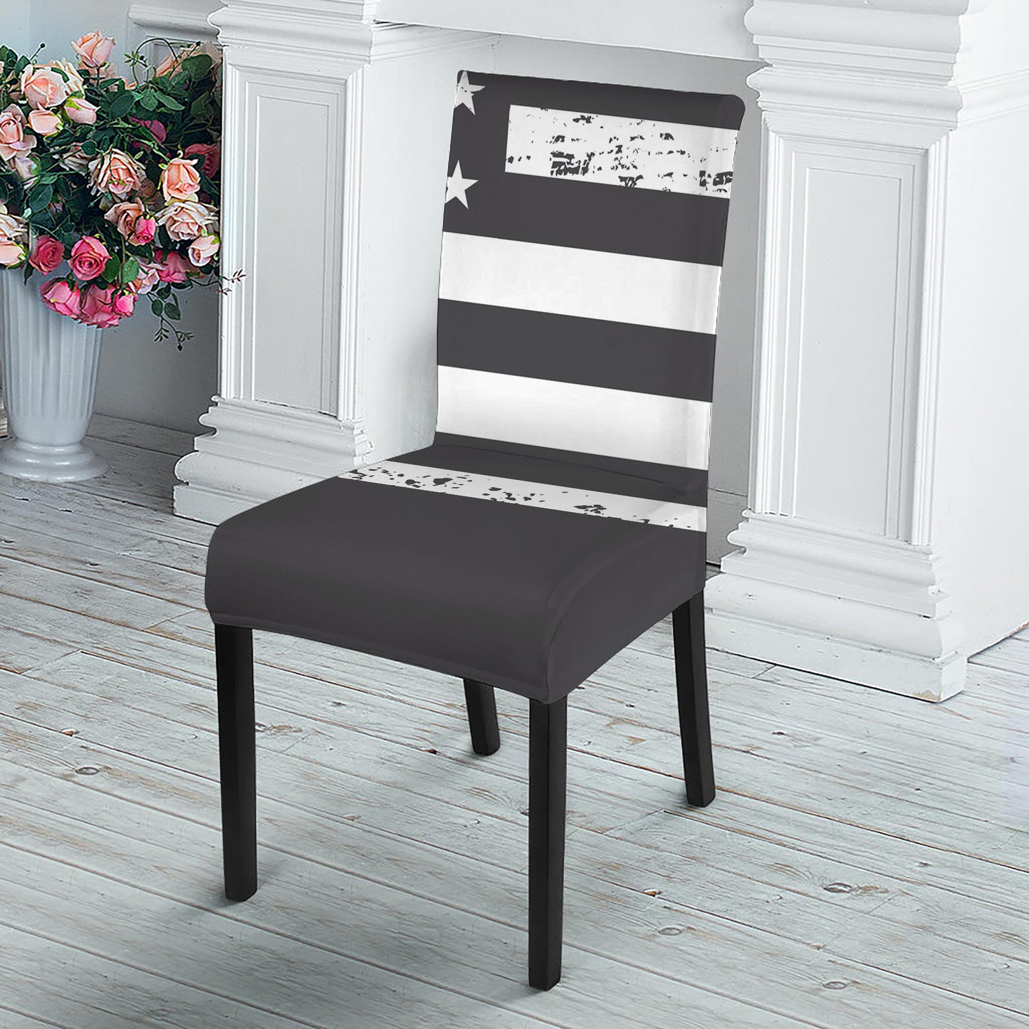 Grey And White American Flag Print Dining Chair Slipcover