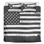 Grey And White American Flag Print Duvet Cover Bedding Set