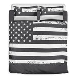 Grey And White American Flag Print Duvet Cover Bedding Set