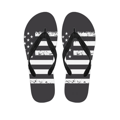 Grey And White American Flag Print Flip Flops