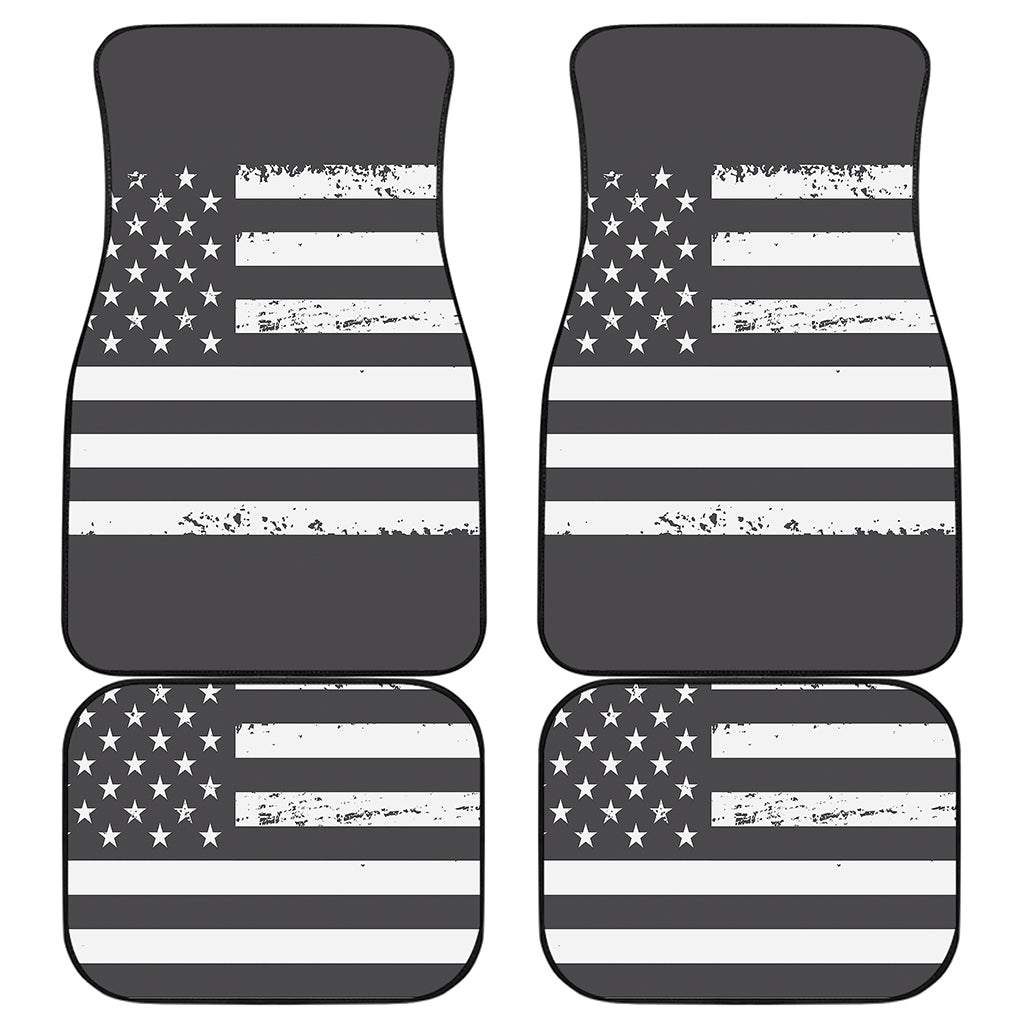Grey And White American Flag Print Front and Back Car Floor Mats