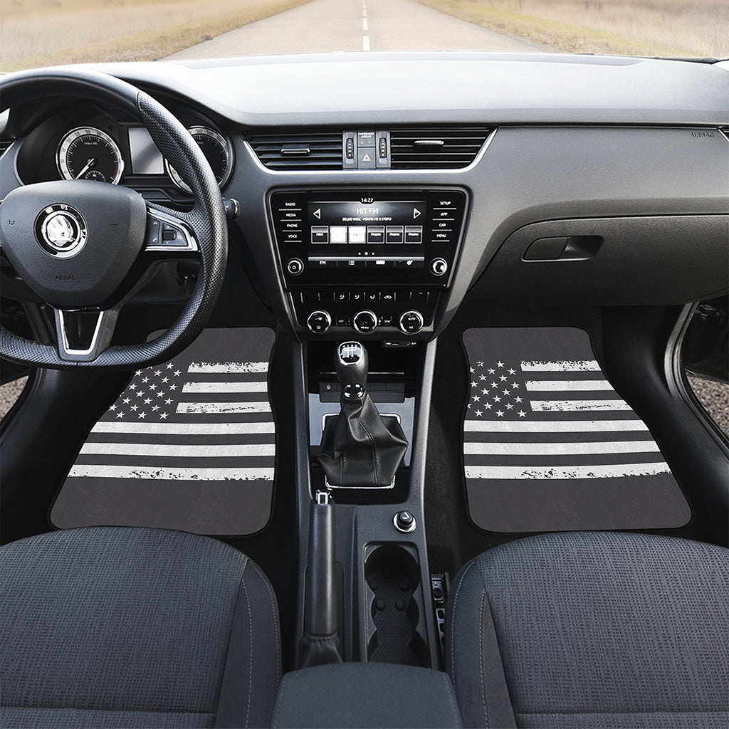 Grey And White American Flag Print Front and Back Car Floor Mats