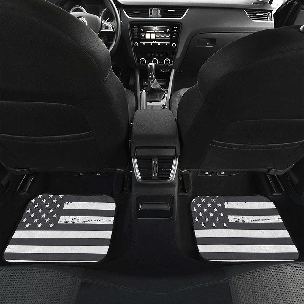 Grey And White American Flag Print Front and Back Car Floor Mats