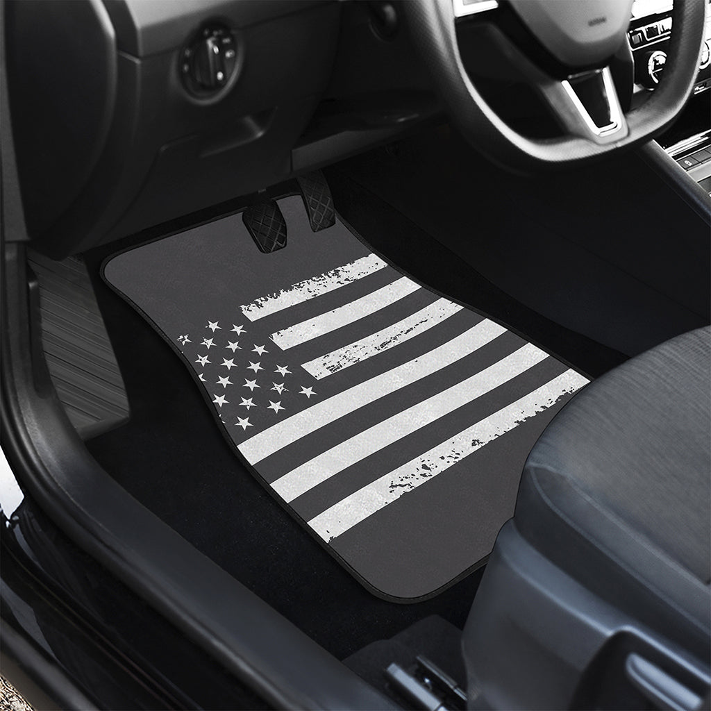 Grey And White American Flag Print Front and Back Car Floor Mats