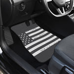 Grey And White American Flag Print Front and Back Car Floor Mats