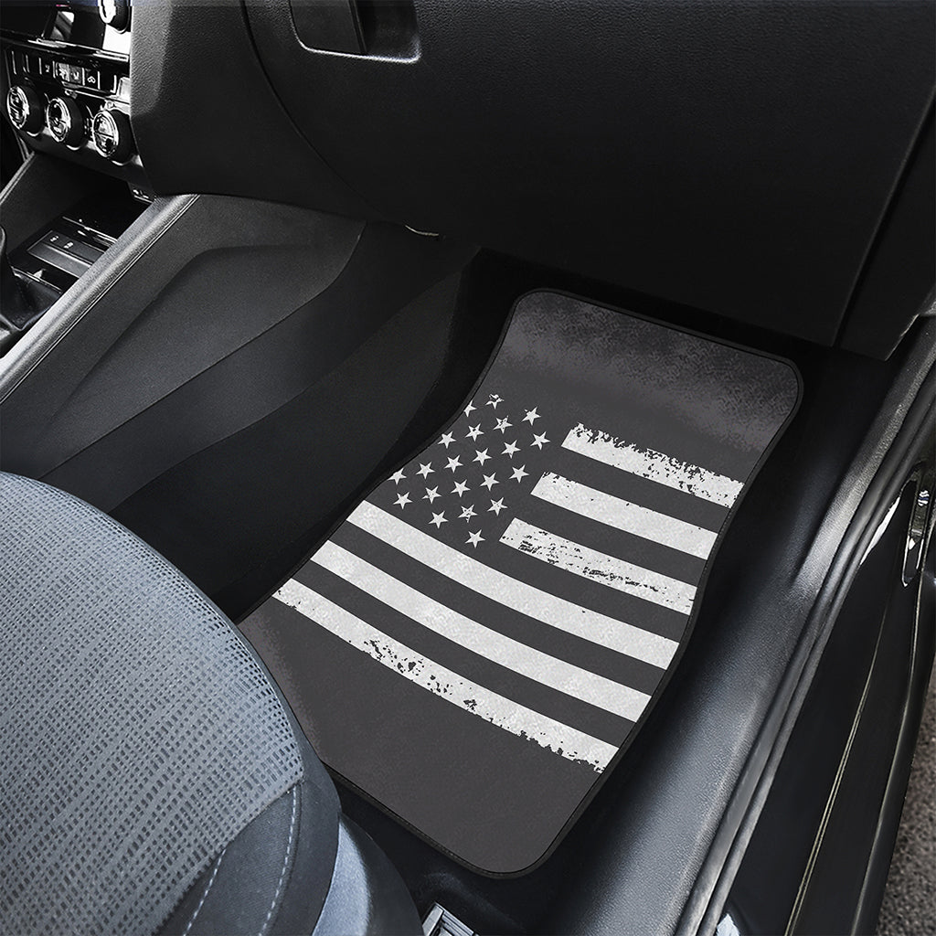 Grey And White American Flag Print Front and Back Car Floor Mats