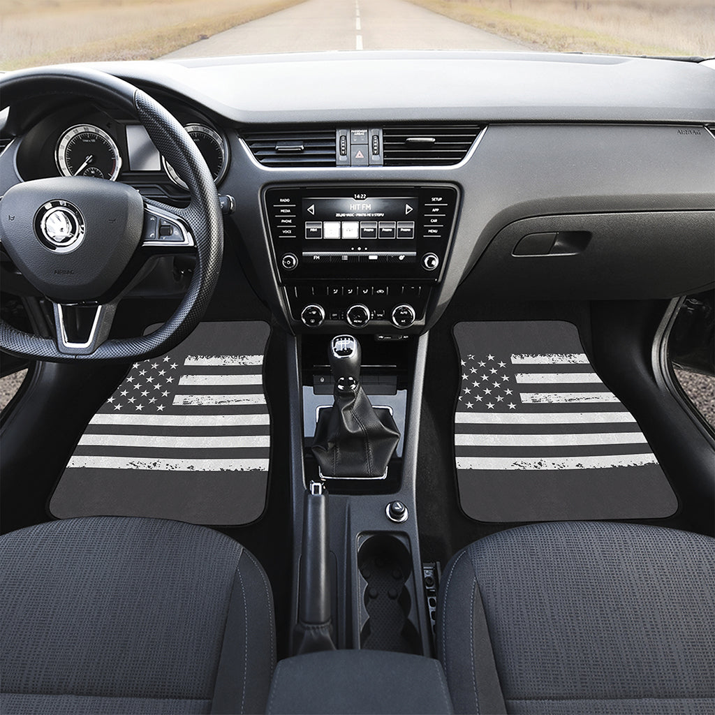 Grey And White American Flag Print Front Car Floor Mats