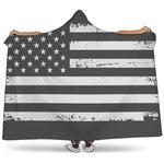 Grey And White American Flag Print Hooded Blanket
