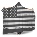 Grey And White American Flag Print Hooded Blanket