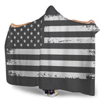 Grey And White American Flag Print Hooded Blanket