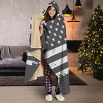 Grey And White American Flag Print Hooded Blanket