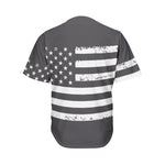Grey And White American Flag Print Men's Baseball Jersey