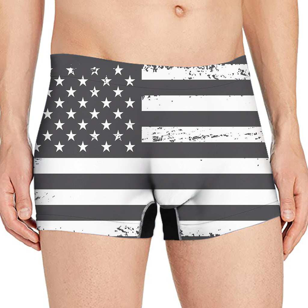 Grey And White American Flag Print Men's Boxer Briefs