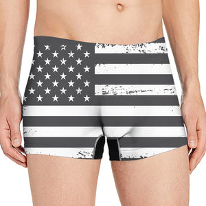 Grey And White American Flag Print Men's Boxer Briefs