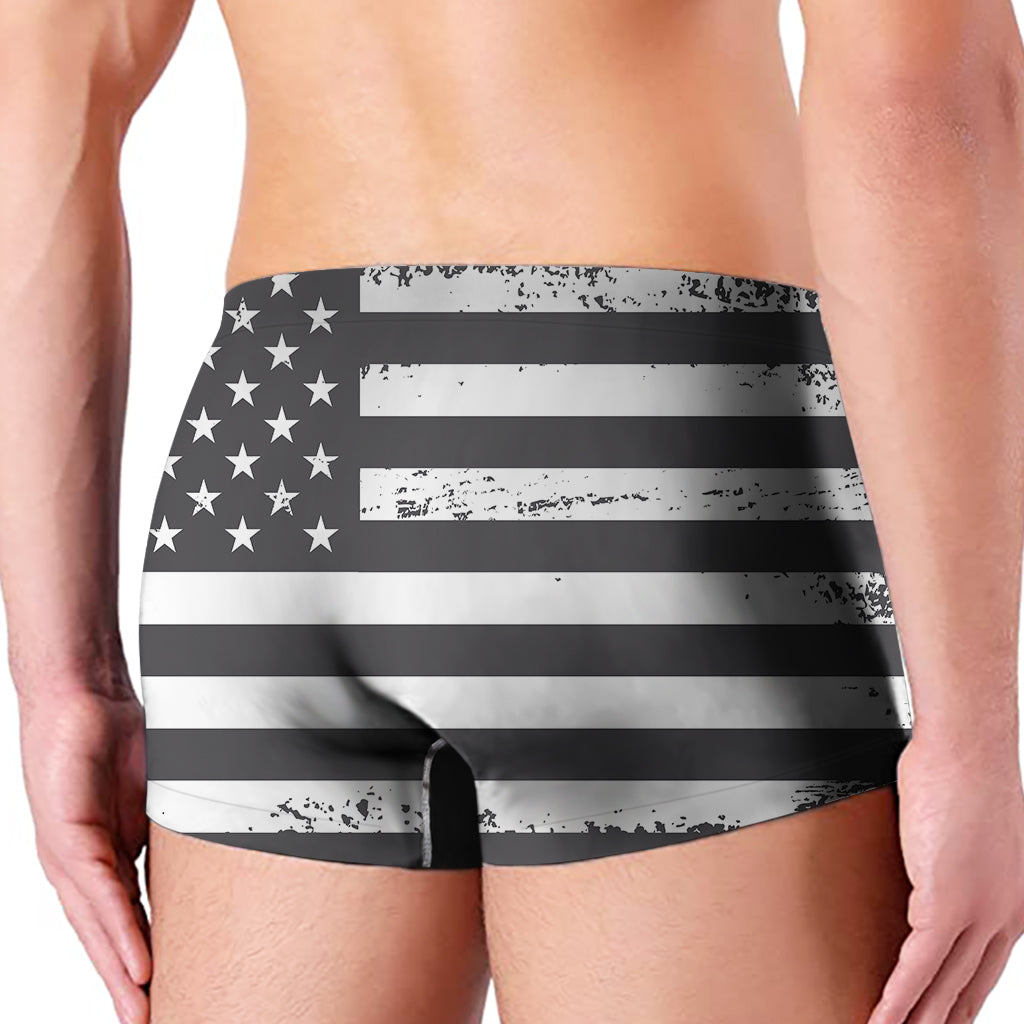 Grey And White American Flag Print Men's Boxer Briefs