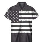 Grey And White American Flag Print Men's Short Sleeve Shirt