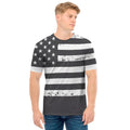 Grey And White American Flag Print Men's T-Shirt
