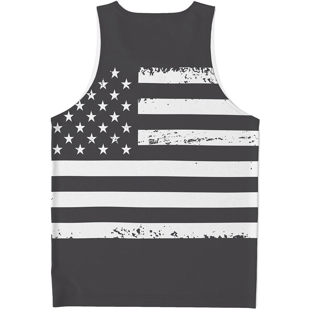 Grey And White American Flag Print Men's Tank Top