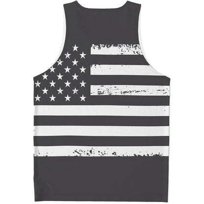 Grey And White American Flag Print Men's Tank Top