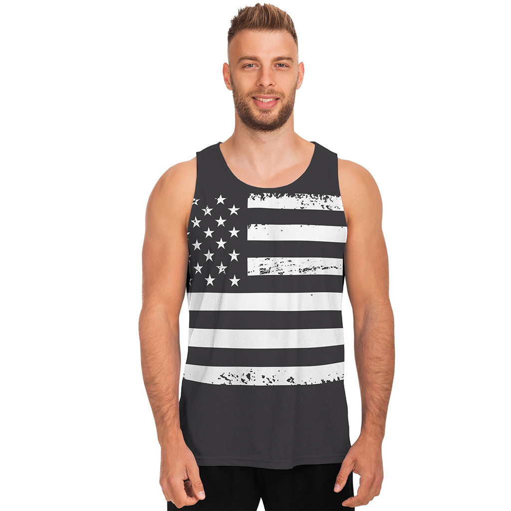 Grey And White American Flag Print Men's Tank Top