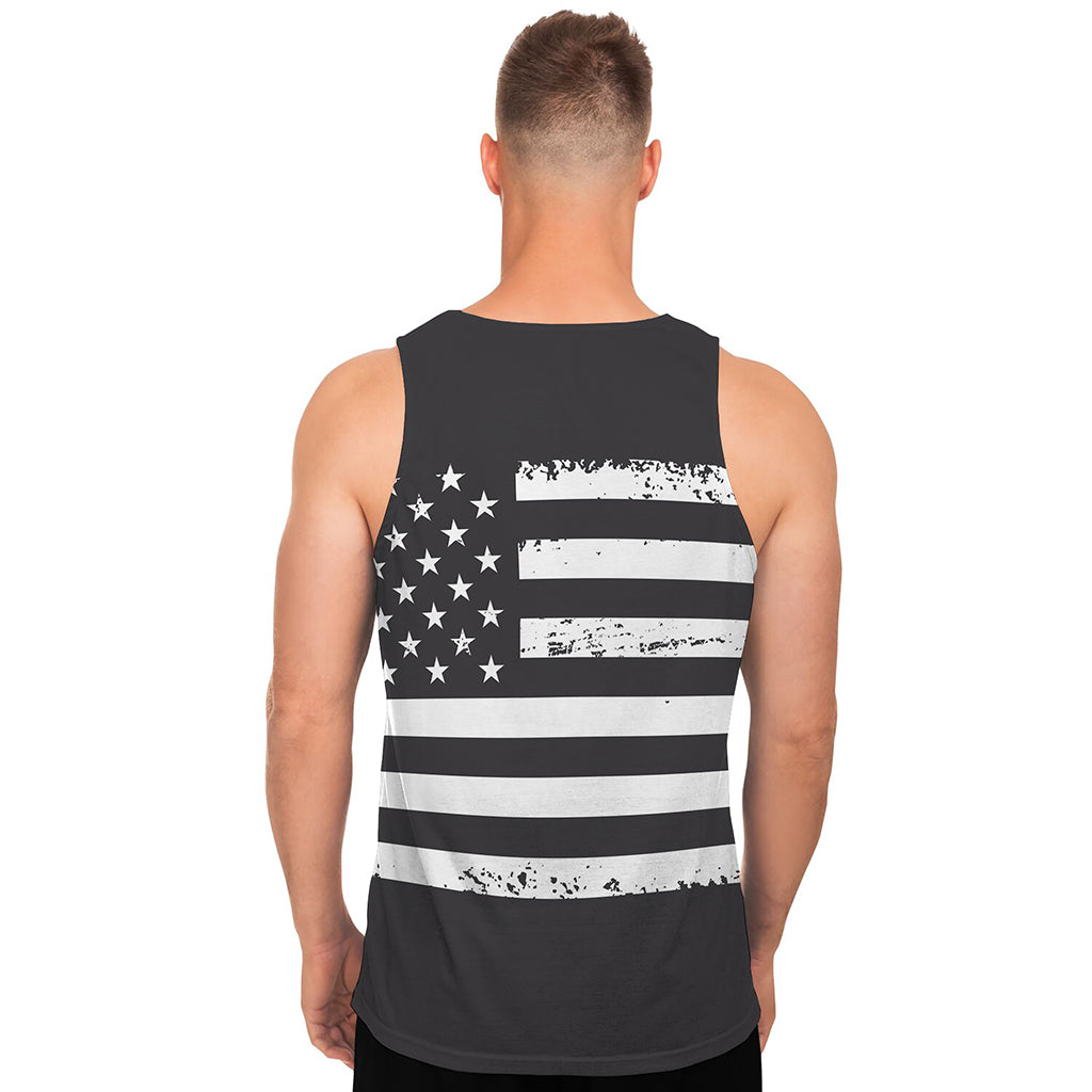 Grey And White American Flag Print Men's Tank Top