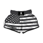 Grey And White American Flag Print Muay Thai Boxing Shorts