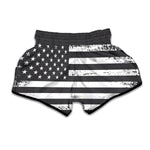 Grey And White American Flag Print Muay Thai Boxing Shorts