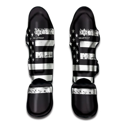 Grey And White American Flag Print Muay Thai Shin Guard