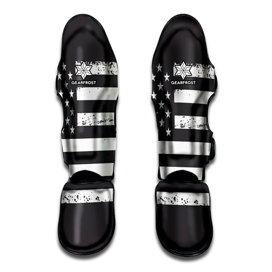 Grey And White American Flag Print Muay Thai Shin Guard
