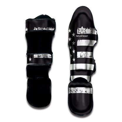 Grey And White American Flag Print Muay Thai Shin Guard
