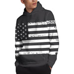 Grey And White American Flag Print Pullover Hoodie