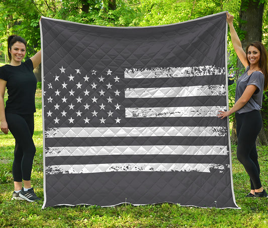 Grey And White American Flag Print Quilt
