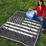 Grey And White American Flag Print Quilt