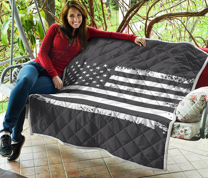 Grey And White American Flag Print Quilt