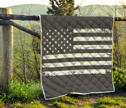 Grey And White American Flag Print Quilt