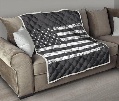 Grey And White American Flag Print Quilt