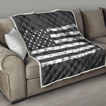 Grey And White American Flag Print Quilt