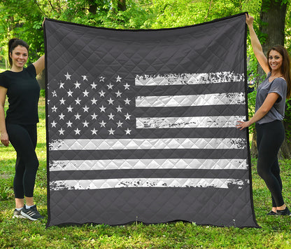 Grey And White American Flag Print Quilt