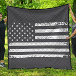 Grey And White American Flag Print Quilt