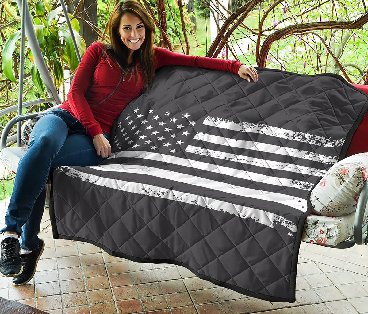 Grey And White American Flag Print Quilt