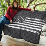Grey And White American Flag Print Quilt