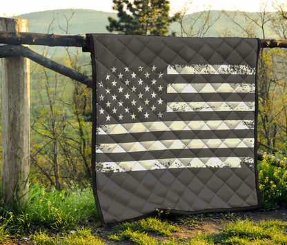 Grey And White American Flag Print Quilt