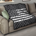 Grey And White American Flag Print Quilt