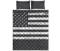 Grey And White American Flag Print Quilt Bed Set