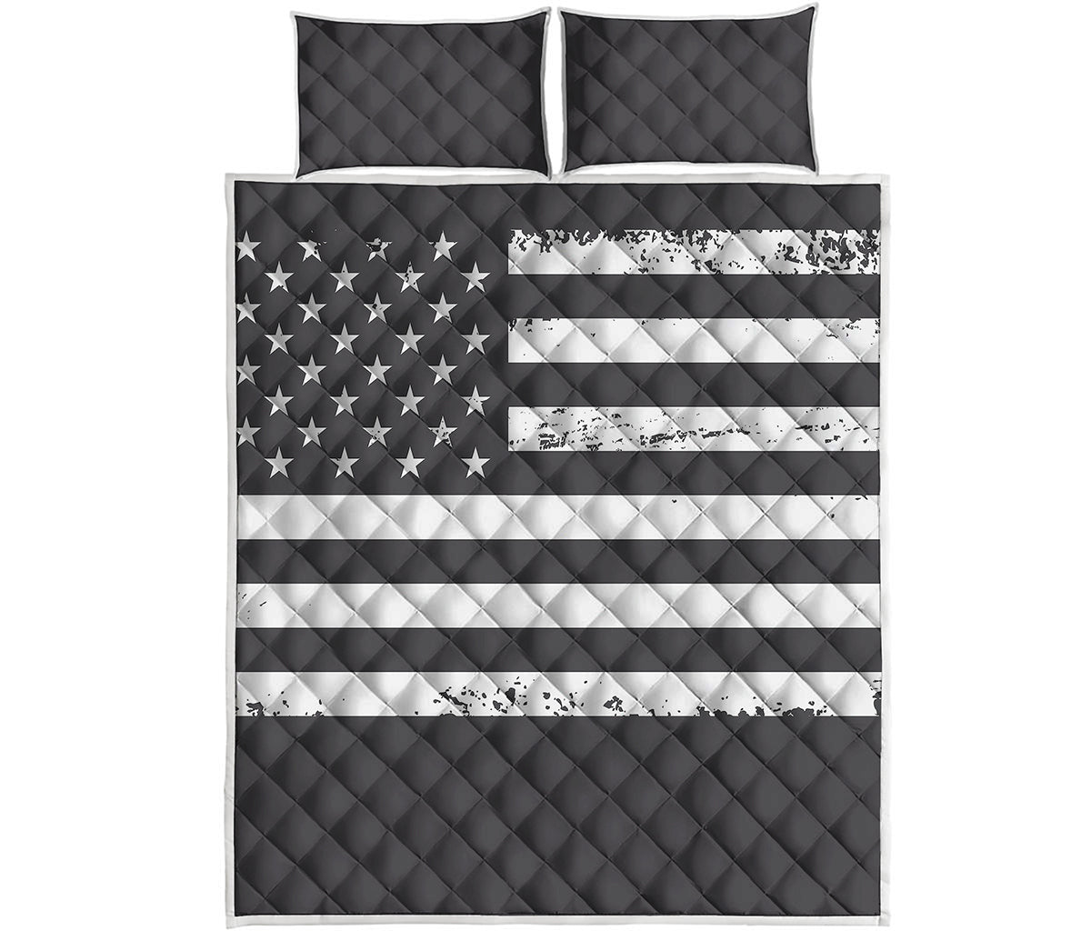 Grey And White American Flag Print Quilt Bed Set