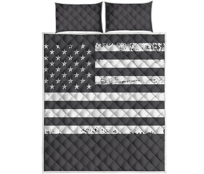 Grey And White American Flag Print Quilt Bed Set