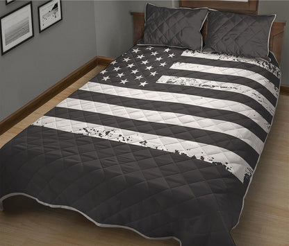 Grey And White American Flag Print Quilt Bed Set