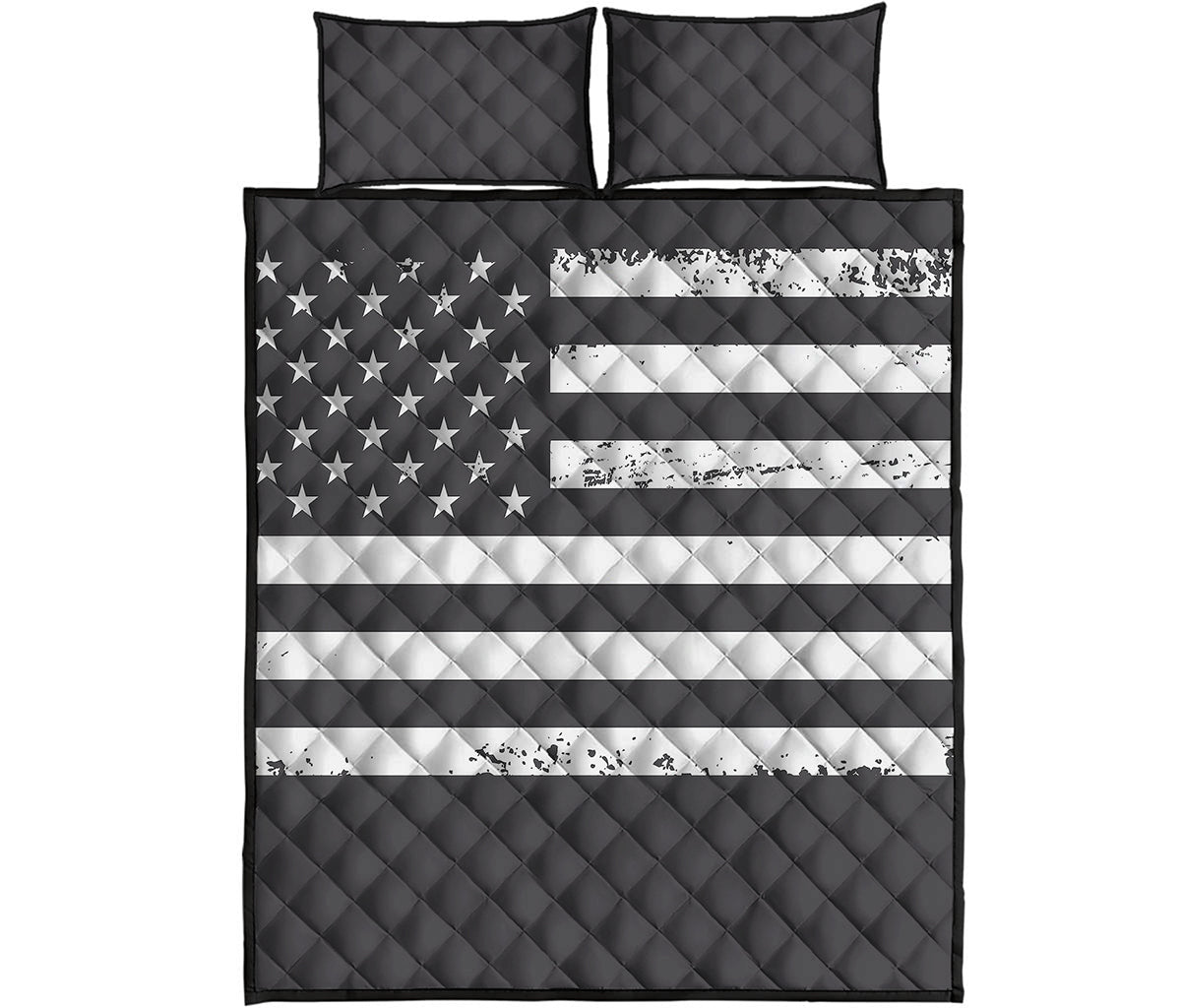 Grey And White American Flag Print Quilt Bed Set